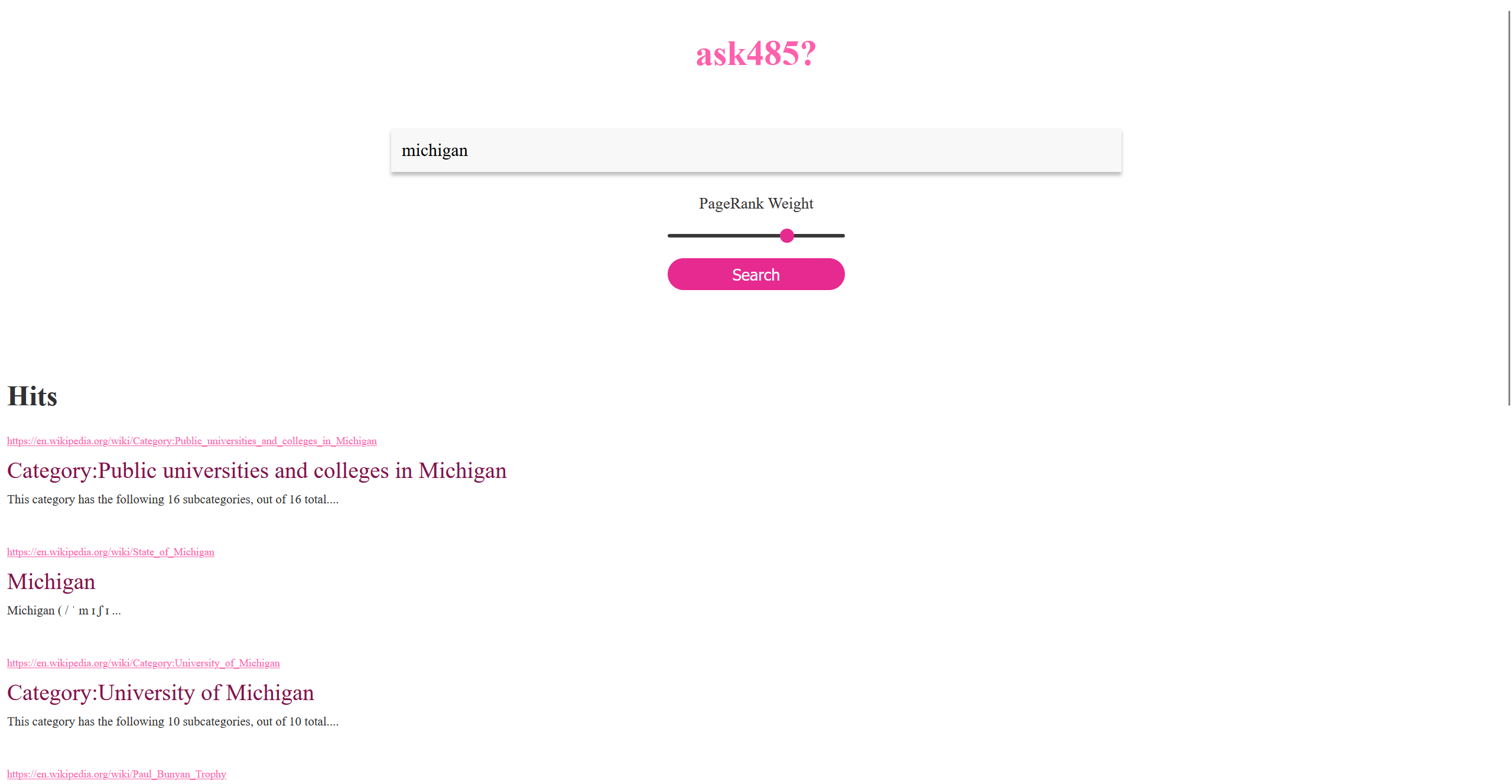 search web interface