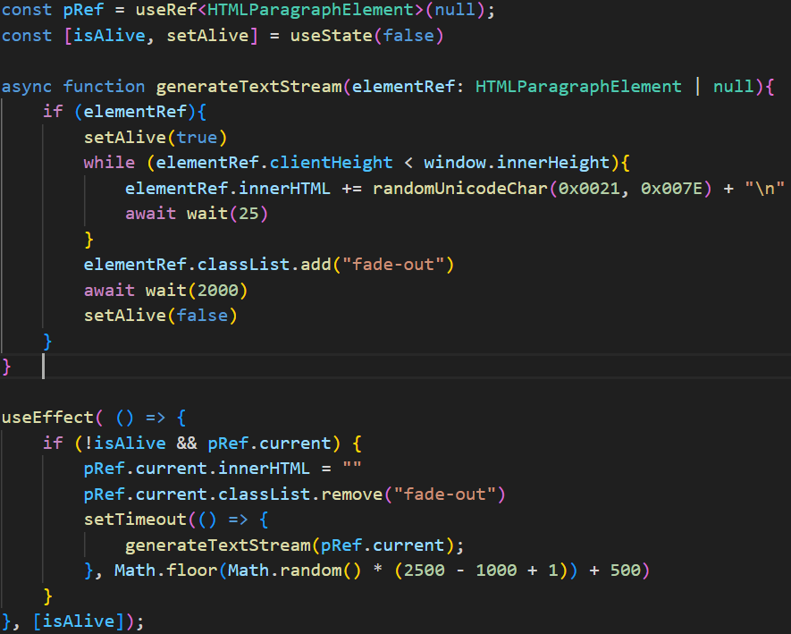 a screenshot of the matrix stream code; just some state management.